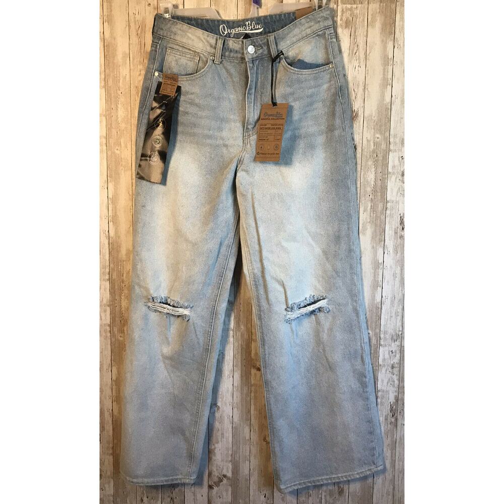 NEW Organic Blue Womens Jeans Size 11/30 90s Wide Leg Jean Mindful Collection
